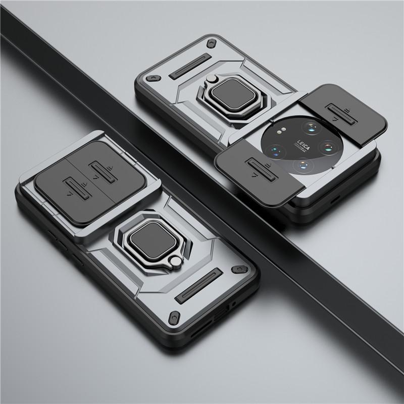 Für Xiaomi 14 Ultra Hülle Xiaomi 14 Ultra Case 6,73 Zoll Linsen-Schiebefenster-Schutz Panzer Stoßfest Halter Magnetischer Bumper