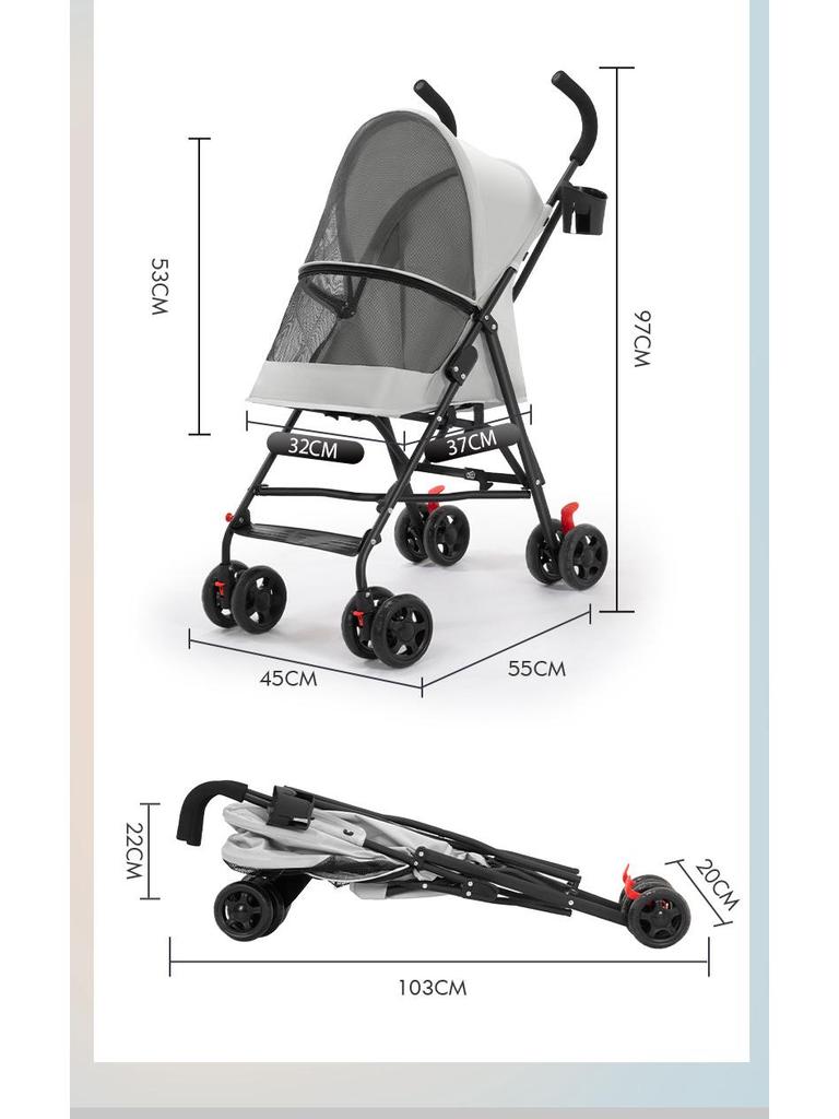 Leichter faltbarer Haustierkinderwagen für kleine Hunde und Katzen, mit Sonnenschirm und Funktion für Spaziergänge im Freien