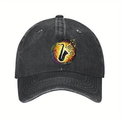 Abstract Saxophone Music Jazz Baseball Cap Distressed Denim Dad Hat Casual Outdoor Adjustable Cap