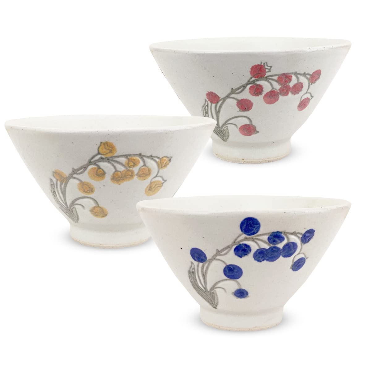 

Kunzan Kiln Tea Bowls Set of 3 Diameter 11cm Height Lily of the Valley Hasami Ware Made in Japan J-kitchens 6.5cm