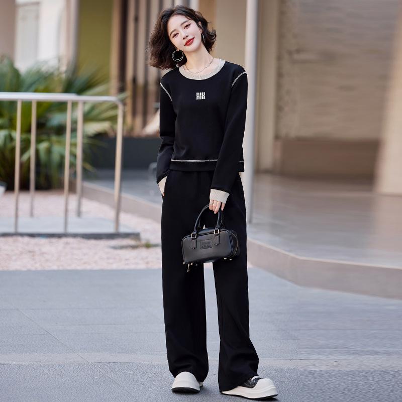 

Весенне-осенний модный комплект свитера с круглым вырезом, красный повседневный спортивный костюм Ankola, женский комплект из двух предметов с прямыми брюками XL [Recommended 120~ 67.5kg]