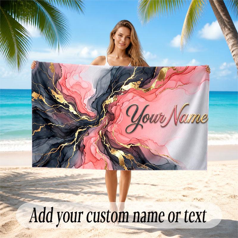 Abstract Geometric Theme Soft Beach Towel Personalized Custom Name Text Towel Portable for Beach Pool Travel