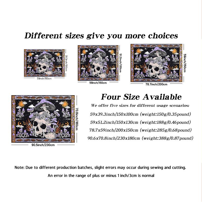 1pc Skeleton Mushroom Pattern Tapestry, Moon Sun Mandala Tapestry, Room Decoration Wall Hanging