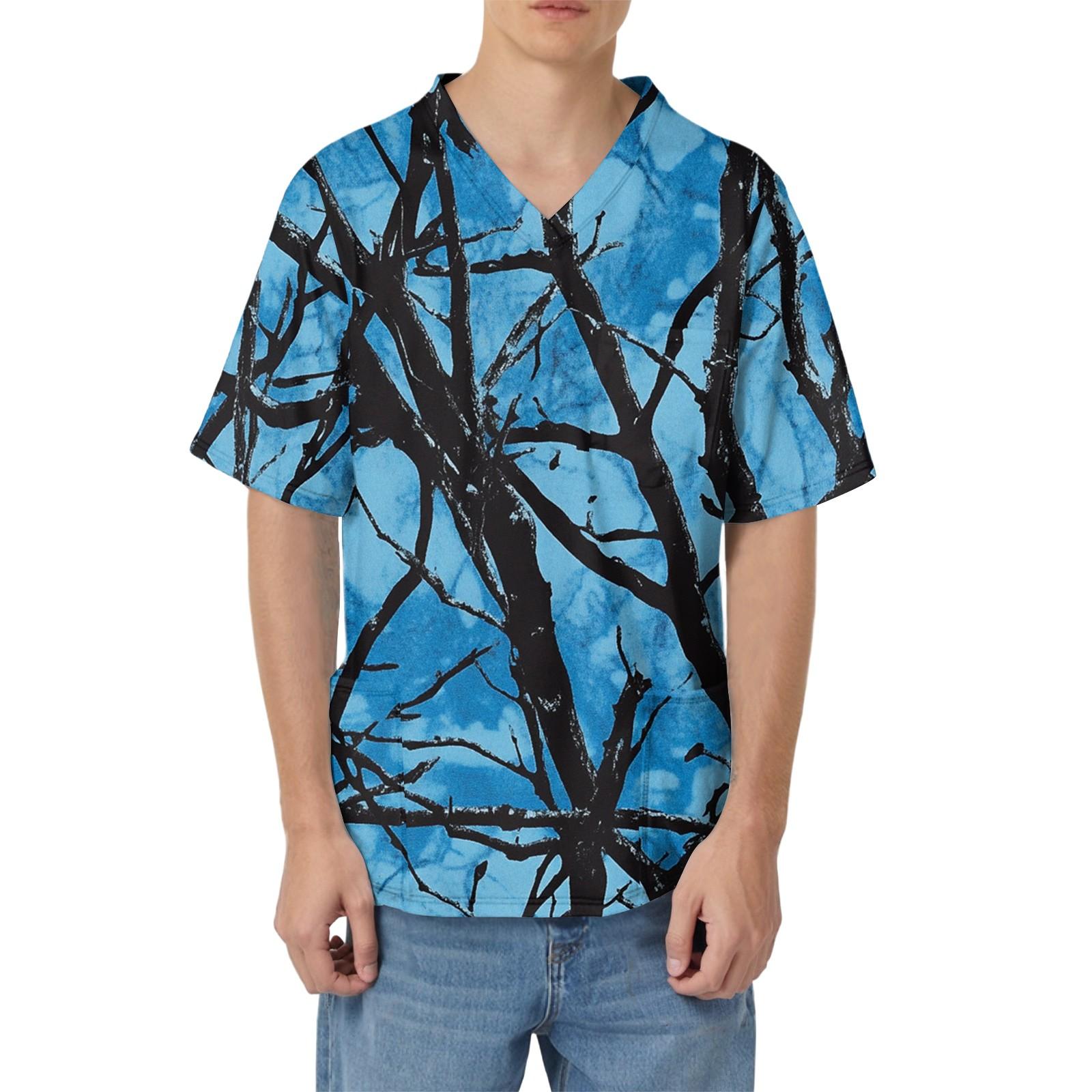 

Мужская рабочая блузка с короткими рукавами и v-образным вырезом с принтом, топ с нагрудным карманом XXXXL синий