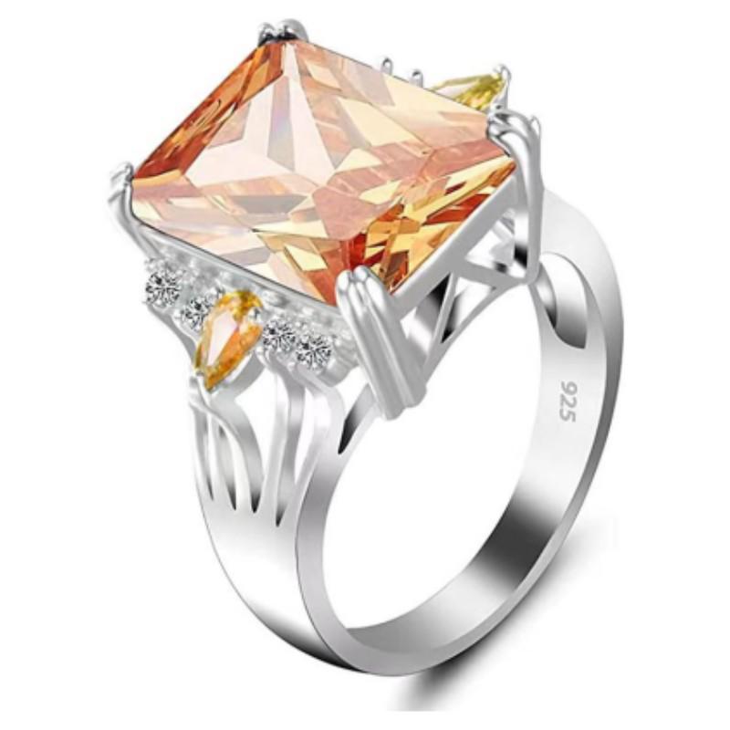 Chenrui Purple Rectangular Zircon Water Drop Ring for Women