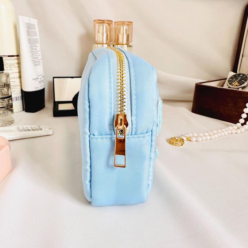 Portable Nylon Women's Cosmetic Bag Simple Letter Sticker Ladies Large Storage Bags Female Make Up Case Travel Clutch Handbags