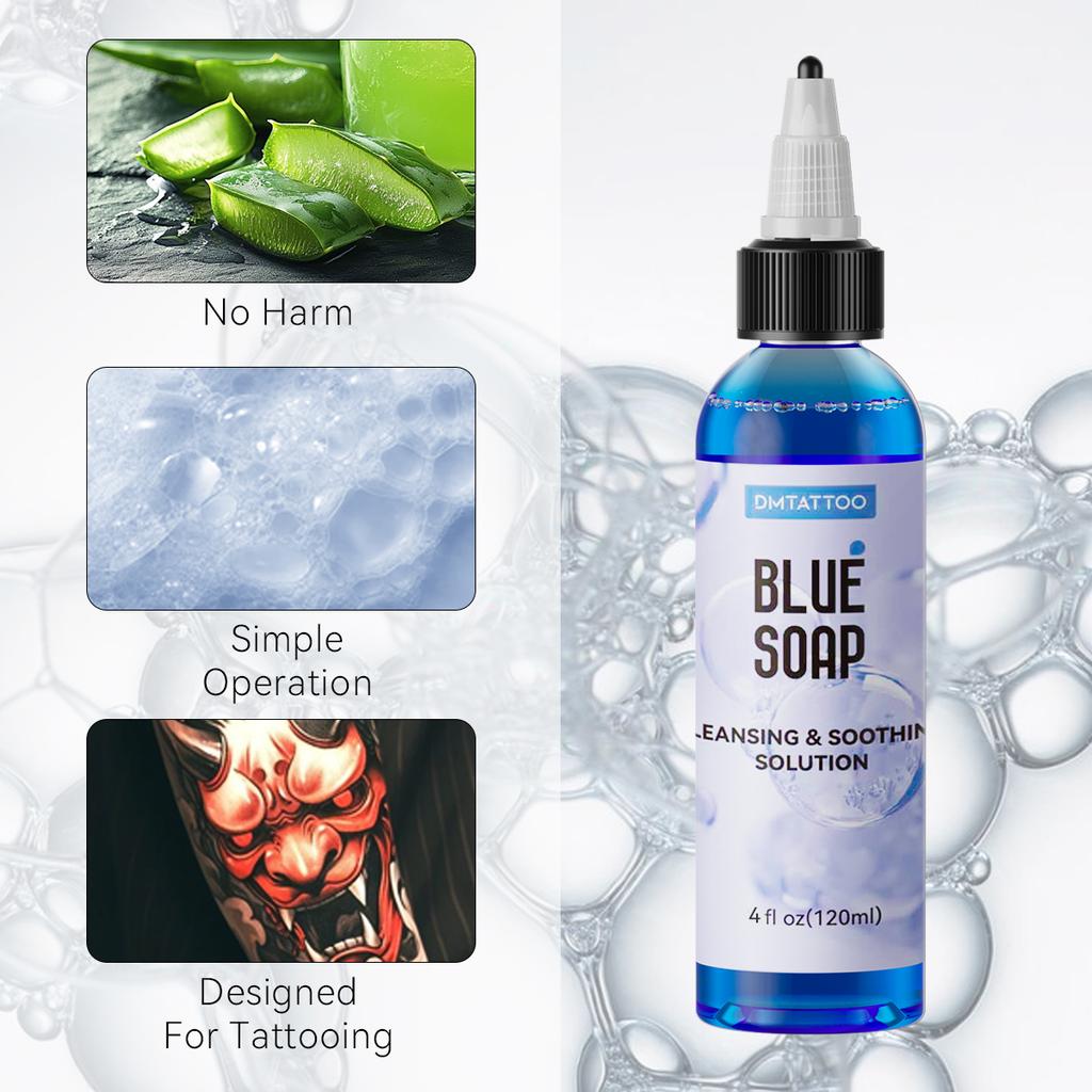 30/120ML DM Tattoo Blaue Seife Reinigungs- & Beruhigungslösung Komplettes Set Tattoo Studio Eyeliner Lippen Augenbrauen Zubehör