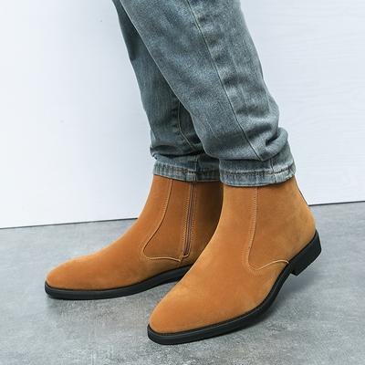 Fashion New Brown Cow Suede Chelsea Boots for Men Black Short Boots Zipper Business Size 38-46 Men Boots