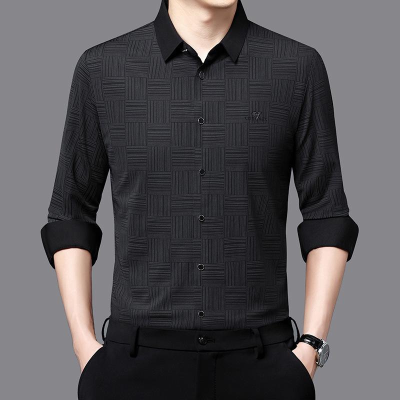 Autumn Middle-Aged Men's New Long-Sleeved Seamless Lapel Shirt Fashion Casual Shirt
