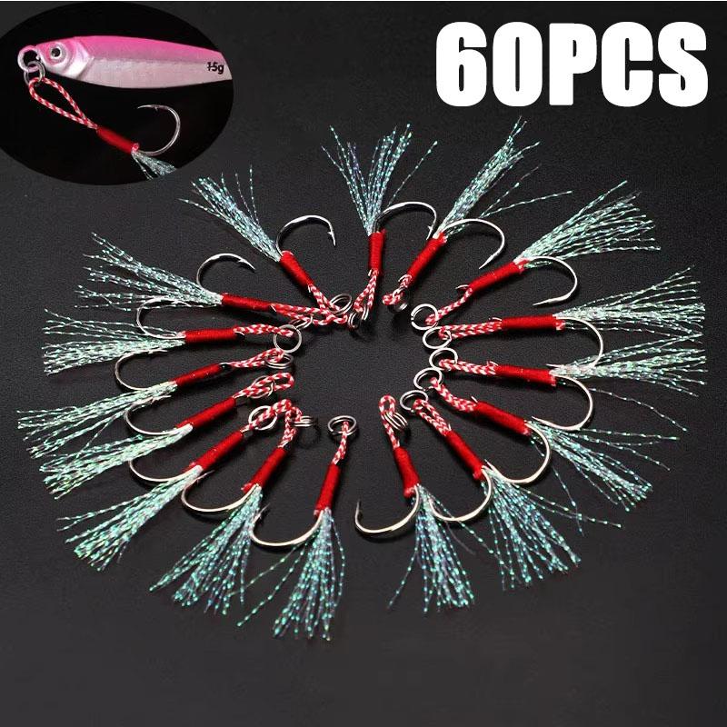 Slow Jigging Lures With Assist Hooks Barbed Single High Carbon Steel Feathered Jigs 20 Or 100 Pcs
