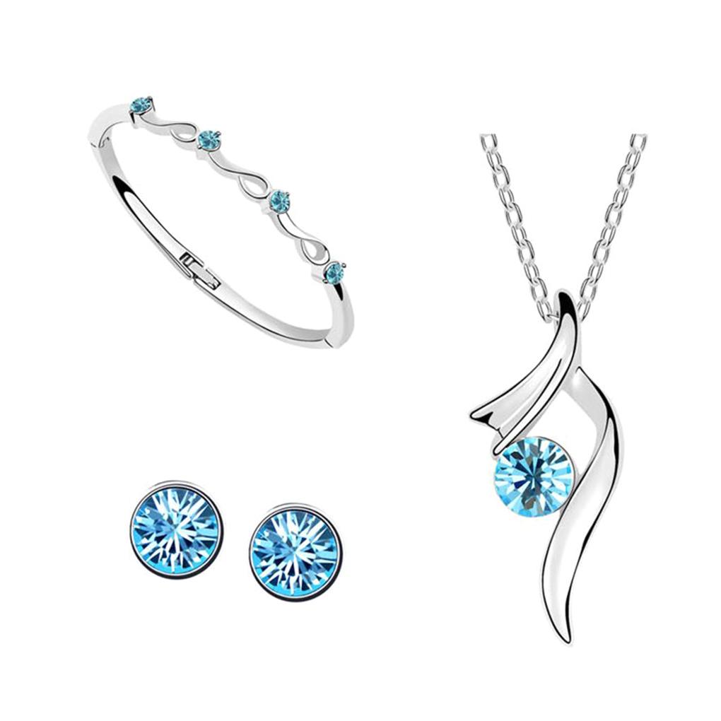 Jewelry Set Alloy Pendant Necklace Woman Choker Bangle Set Rhinestone Stud Earring Party Jewelry