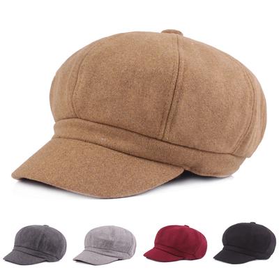Chapeau octogonal en laine pour femme, chapeau de peintre, béret rétro, casquette de journal, automne-hiver