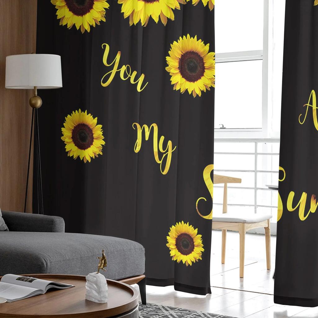 Sunflower Black Background Tulle Curtains Living Room Kitchen Chiffon Curtain Bedroom Balcony Sheer Curtain Fashion Home Decor