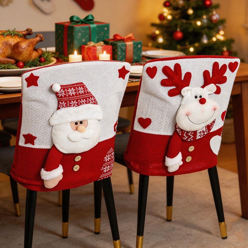 Cartoon Christmas Chair Covers Snowman Plush Stool Covers  Holiday Party