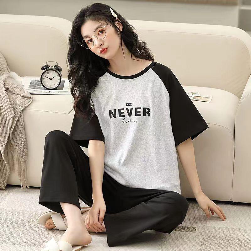 Summer Cool Soft Cute Cartoon Crayon Small New Pajamas Women's Round Neck Short-sleeved Trousers Set Skin-friendly Outer Loungewear