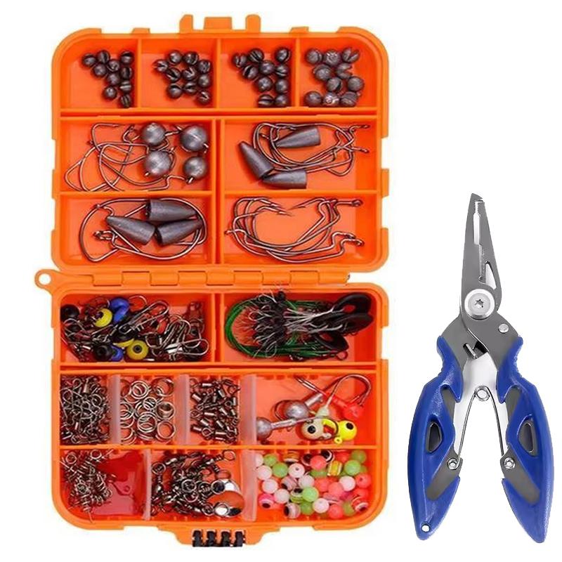 Outdoor-Angelzubehör-Set 258 Stück/Box Angelgerät enthalten Zange Haken Gewichte Bleie Wirbel Perlen Ausrüstung und Zubehör 260319