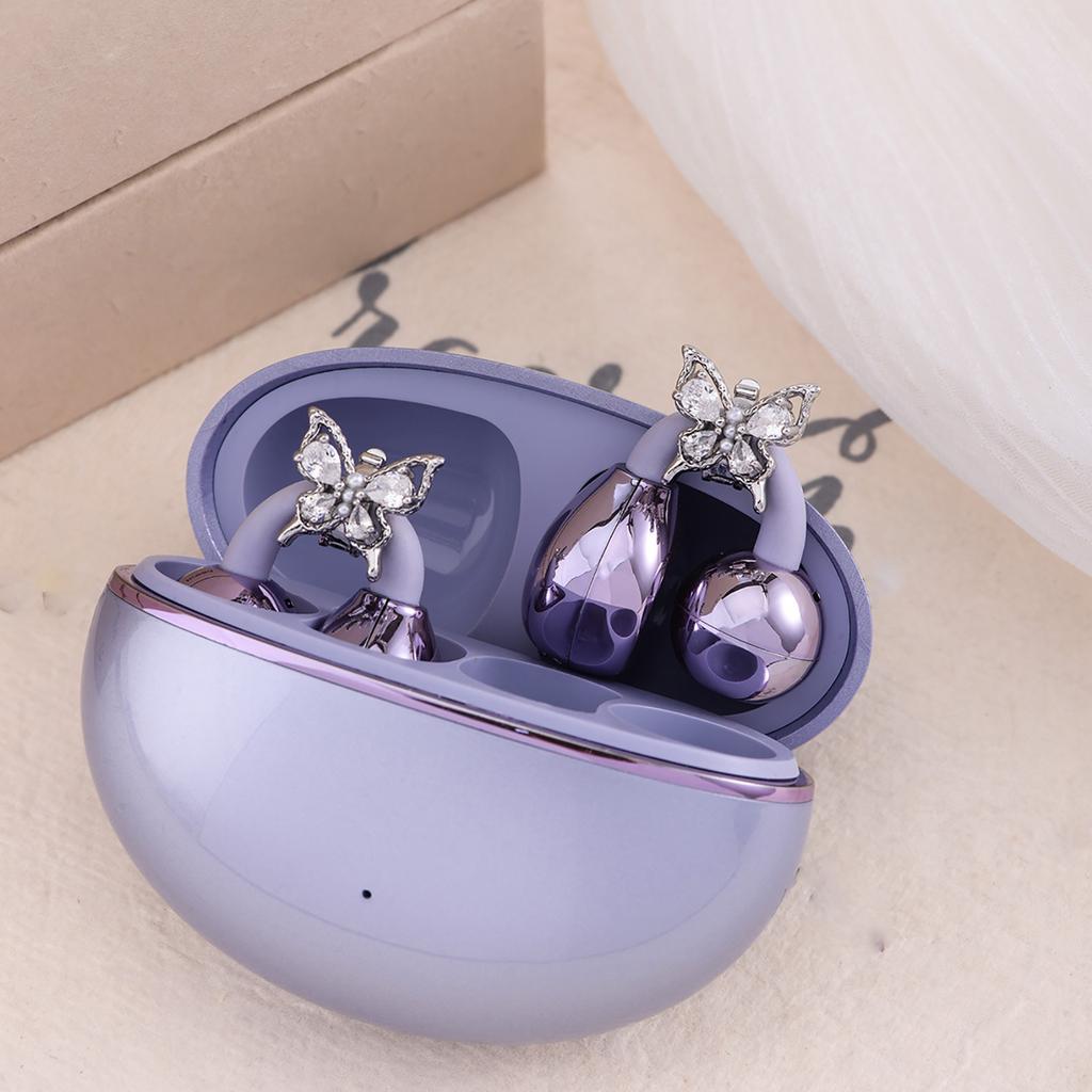 Electroplated Coppers Ear Clip With Pearls Butterfly Design Easy Installation For Headphones