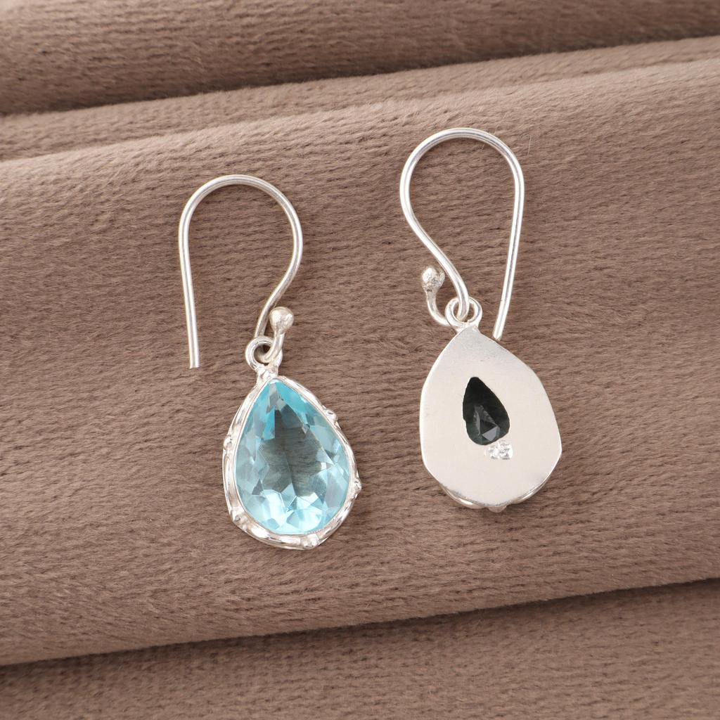 Himmelblaue Topas Edelstein Ohrringe, Handgefertigter Wunderschöner Schmuck, 925 Sterling Silber Schmuck, Böhmische Ohrringe als Hochzeitsgeschenk