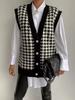 2023 Spring & Autumn Women's Houndstooth Knit Sleeveless Cardigan Vest