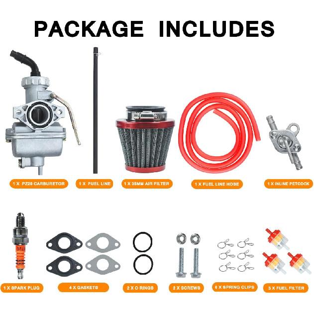 PZ20 Carburetor Carb Air Filter Fuel Line Kit For 50Cc-125Cc Taotao ATA-110B 125D Boulder B1 T-Force Coolster Apollo Kazuma Kids ATV Four Wheeler