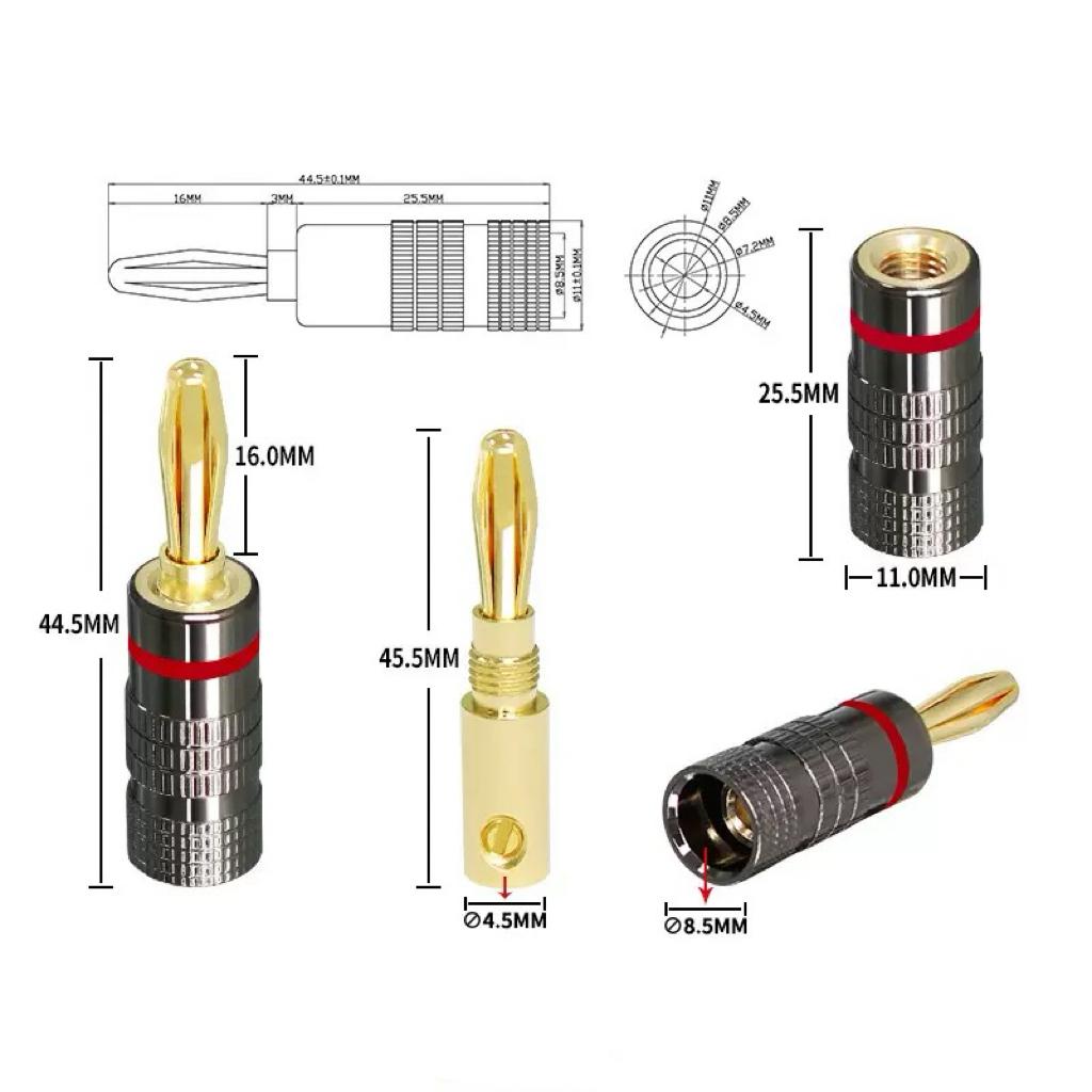 Universal Gold-plated Metal Banana Plugs Solder Free 4MM Banana Connector with Screw Lock For Audio Jack Speaker Amplifier PlugsGood Product