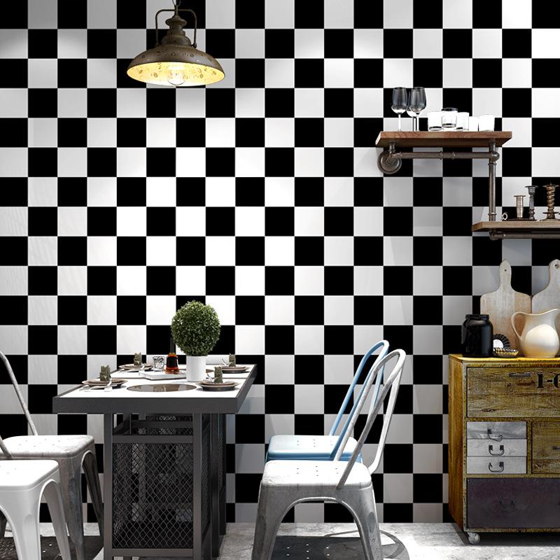 Carta da Parati Mosaico Semplice Moderna Camera da Letto Soggiorno Impermeabile Scacchiera Bianco Nero Carta da Parati Negozio di Abbigliamento