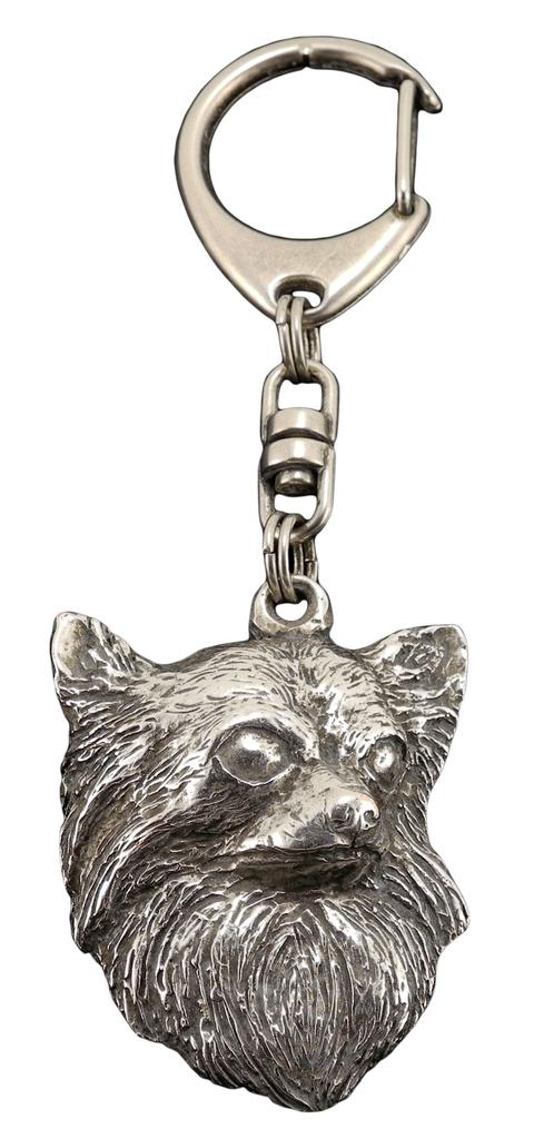 Chihuahua Long-haired - Silver-plated Key Ring with Dog, Handbag Decoration, Backpack Pendant by Art-Dog Brand