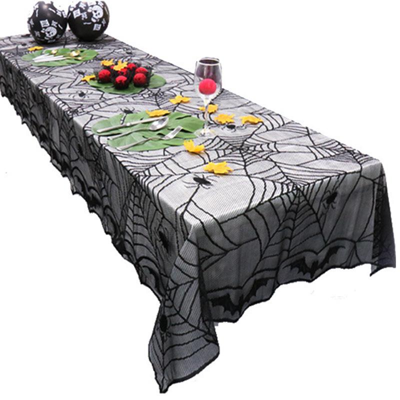 Halloween Lace Table Runner Black Spider Web Tablecloth Fireplace Cover Mantel Halloween Decor Door Curtain Home Party Props