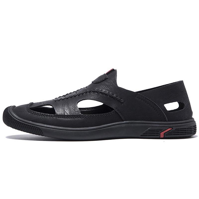 

Men s sandals hollow breathable soft sole light casual shoes summer single shoes hole shoes 39 чёрный