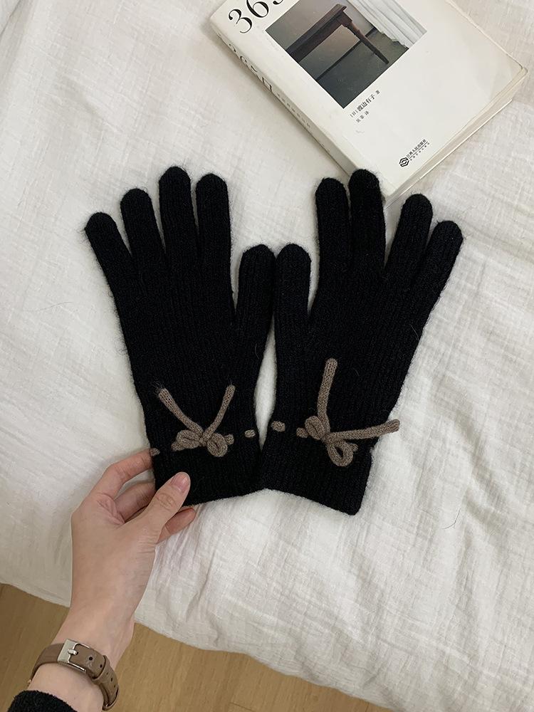 Korean Ins Cute Wool Knitted Wool Five-finger Gloves for Women To Keep Warm In Winter, Can Touch the Screen and Split the Finger Riding Tide