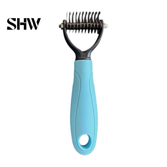 Professional Pet Grooming Comb Double-Sided Detangling Rake, Dog Undercoat Rake with Rounded Blades, Double Sided Tool Shedding Brush for Long