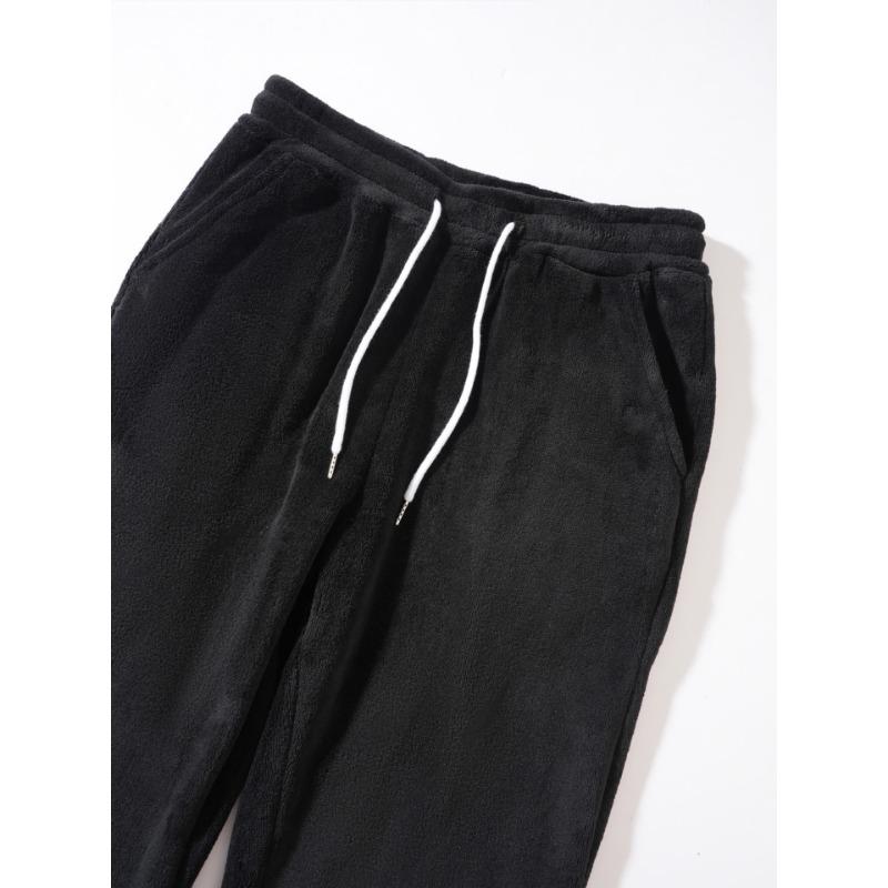 Solid Fleece Lined Drawstring Hooded Top And Long Pants Two Piece Casual Mens Set