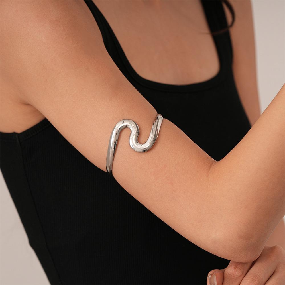 Geometry Wave Line Women Cuff Bangle Zinc Zinc Alloy Bohemian Bracelet Ins Fashion Metal Arm Cuff  Women