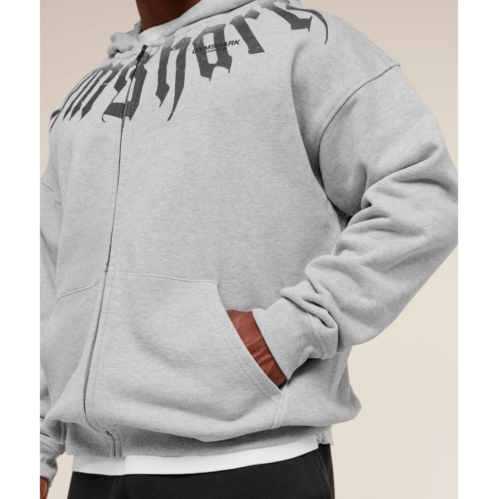 Gymshark Fade Graphic Zip Up Hoodie Light Grey Core Marl A3c3k Gbcn