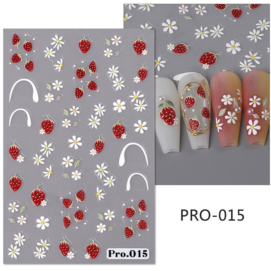 

5D тисненные наклейки для ногтей с цветами ромашки, французский маникюр, цветочные лепестки, принт, летние слайдеры в стиле бохо, наклейки для украшения ногтей PRO-015