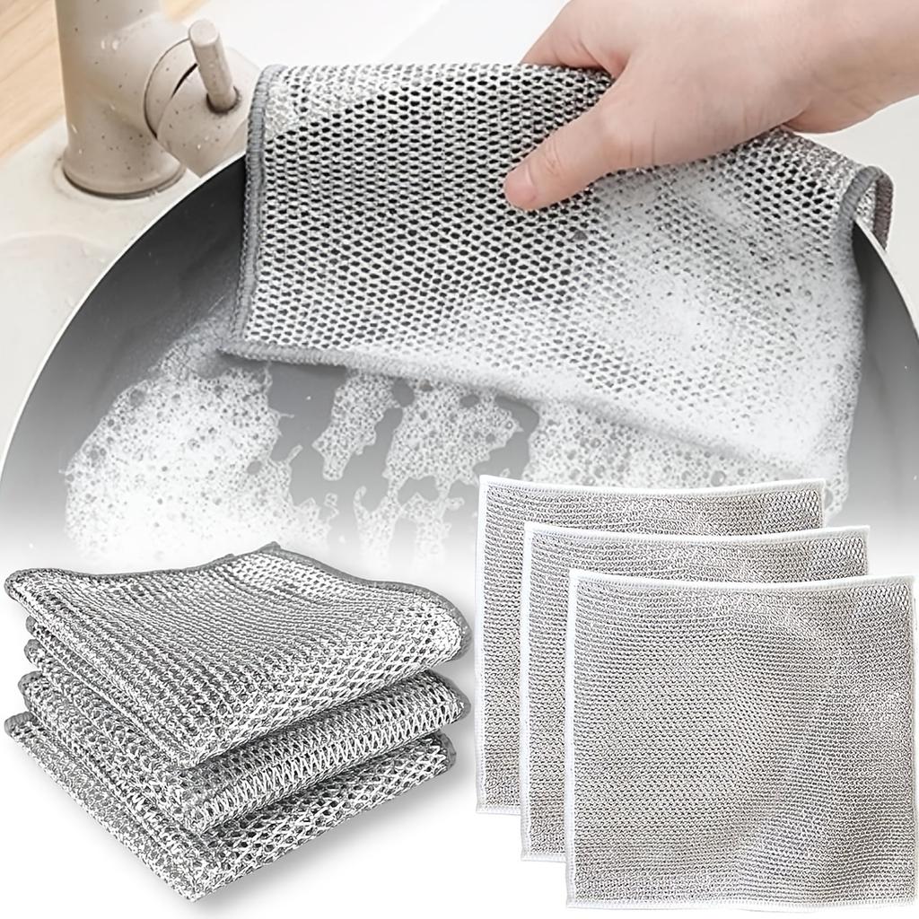 12pcs, Wire Dishwashing Cloth, Non-Stick Mesh Dish Cloth, Modern Cleaning Pads, Stove & Pot Scrubbing Wipes, Hood Sink Cleaner