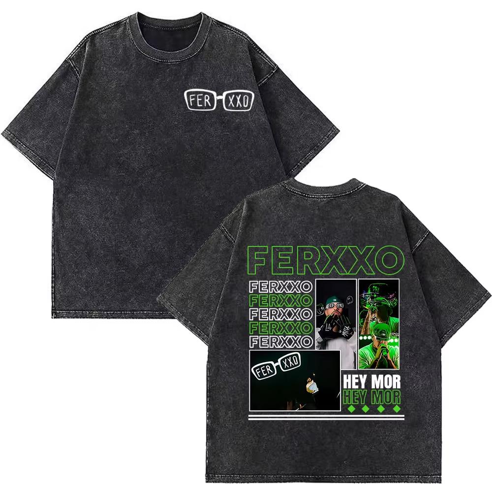 Rapper Feid Ferxxo Tour Print Vintage Washed Tshirts Men Women Fashion Hiphop Casual Loose Oversized Tshirt Fan Gifts Top