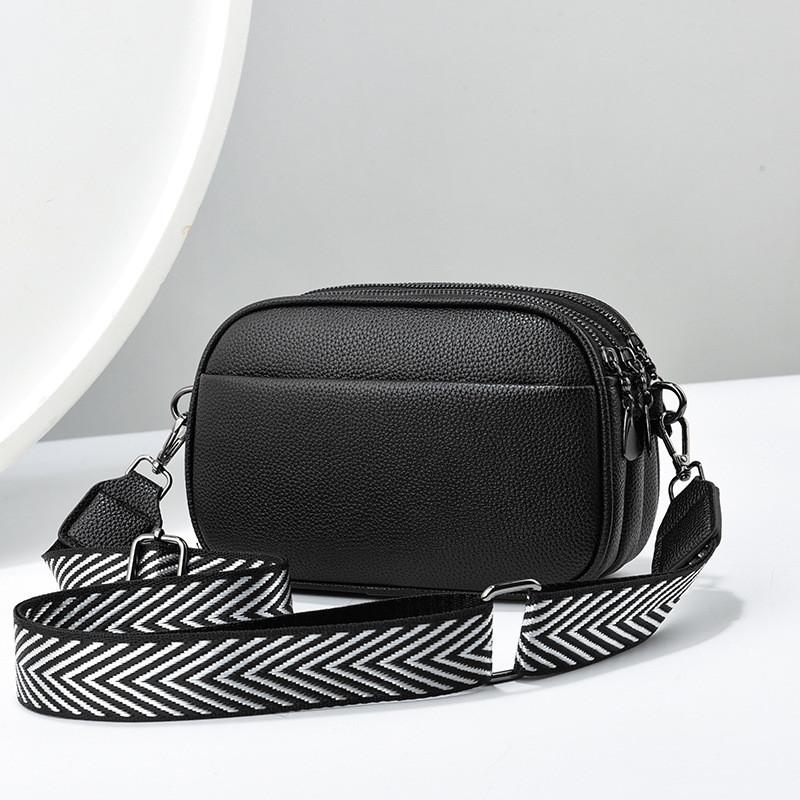 

Solid Color Chic Pu Shoulder Bag For Women Featuring Adjustable Wide Strap And Closure Zipper чёрный