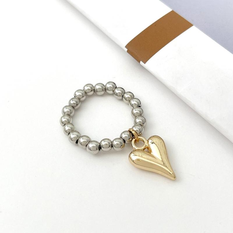 Ins Jednoduchý prsten na prst se srdíčkem Prsten s korálkovým řetízkem s přívěskem srdce pro ženy Osobnostní kovové prsteny Dámské šperky