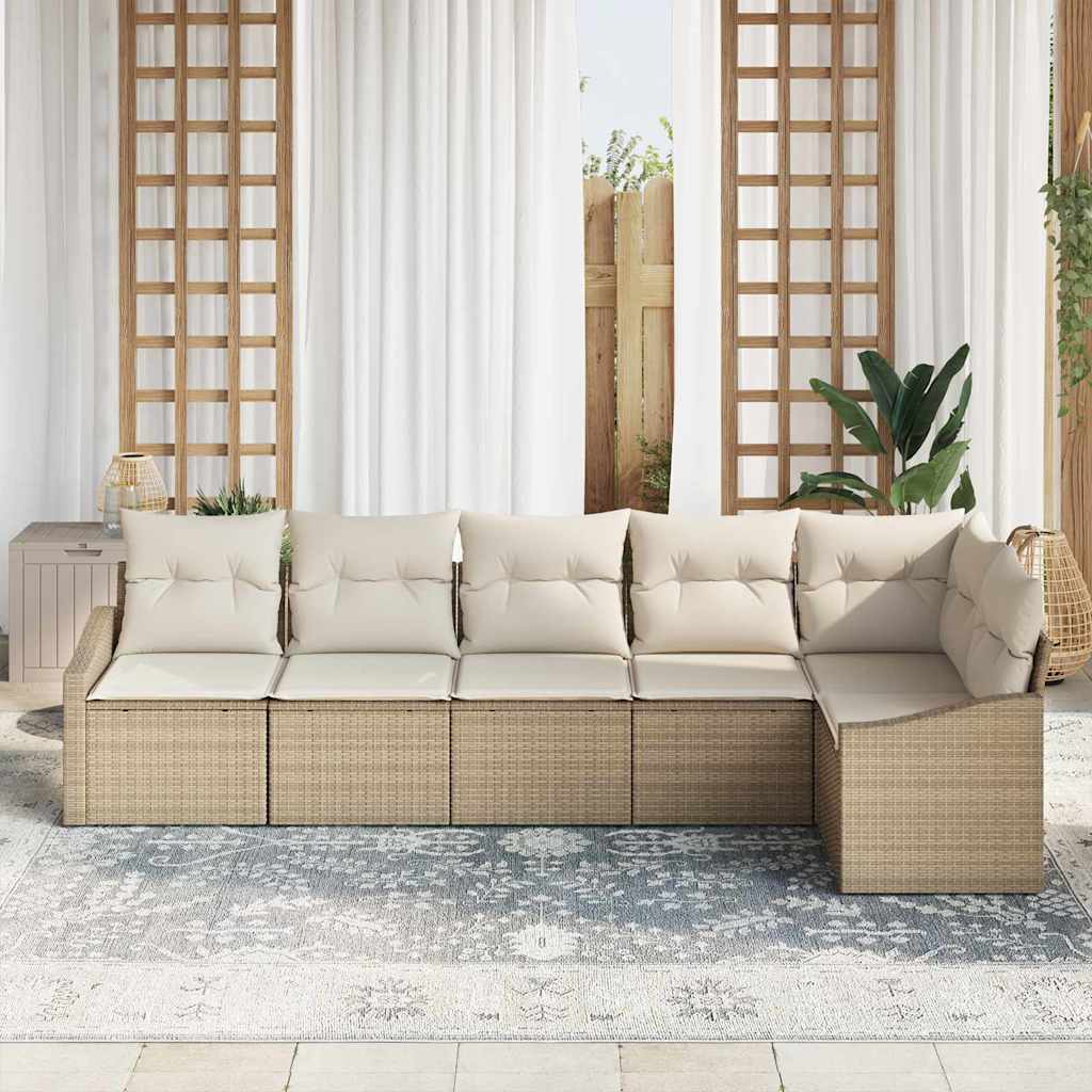 Garden Sofa Set with Cushions 6 Pcs Beige and White Poly Rattan