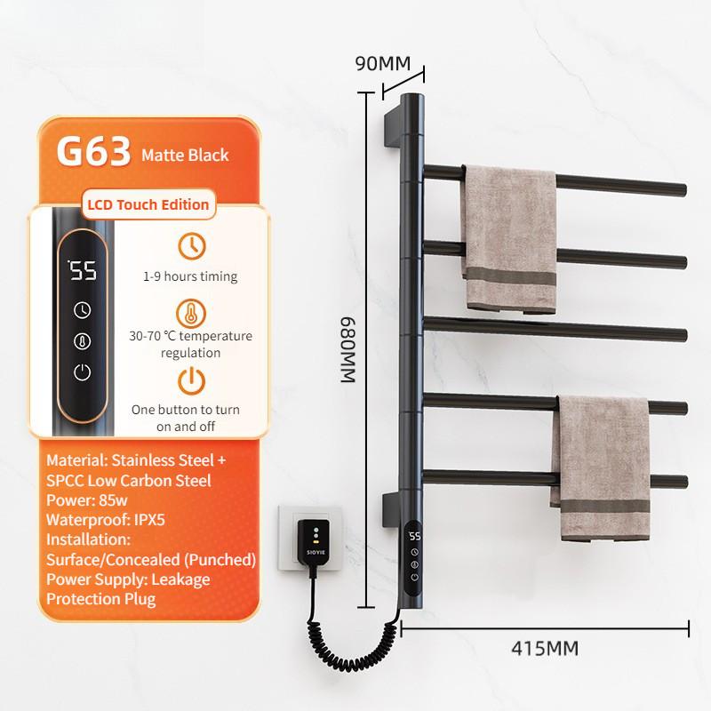 Wall Mounted Rotating Electric Heating Towel Bar Home Bathroom Intelligent Constant Temperature Drying Towel Rack