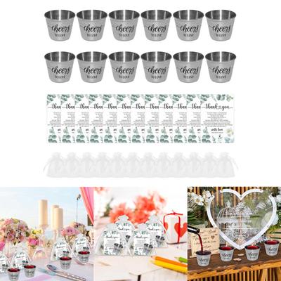 Pack Of 12 Wedding Souvenirs Party Favors with Sheer Bags and Thank You Card Stainless Steel Cups Return Gifts for Guest
