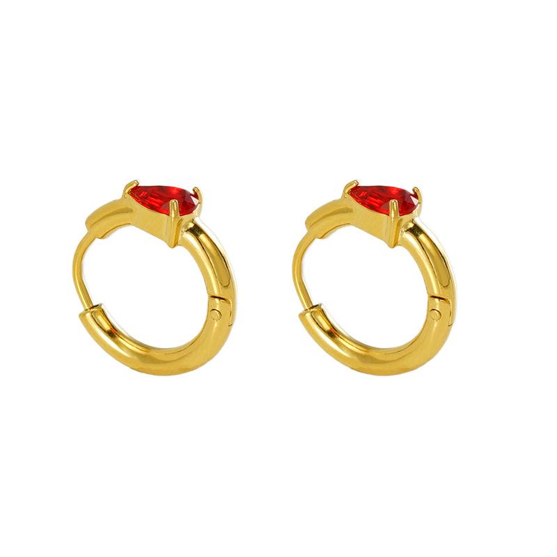European & American Fashion Luxury Zirconia Water Drop Titanium Steel Hoop Earrings for Women