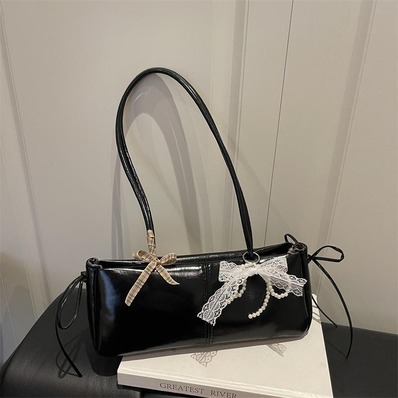 Simple Solid Color Pu Shoulder Bags for Women Sweet Bow Thread Design Ladies Underarm Bag Casual Versatile Female Pillow Handbag