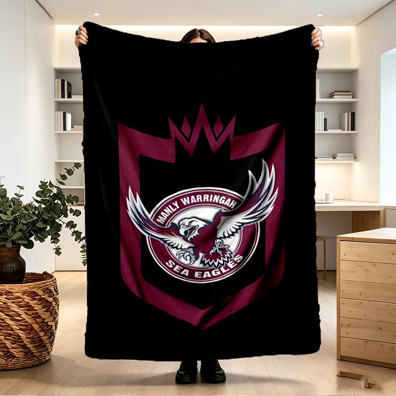 Manly Warringah Sea Eagles Print Blanket - Soft & Comfortable, for Bedroom, Travel, Sofa, Home Decoration - Birthday Christmas Gift for Friend