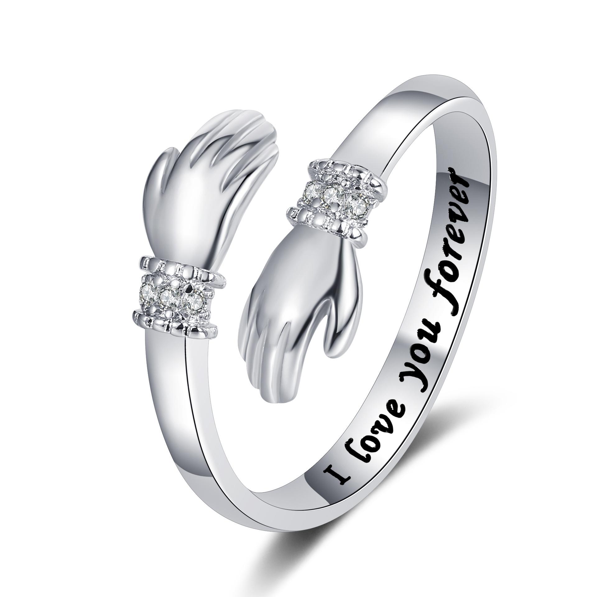 2026 Love Hug Hands Diamond Ring Women s, Adjustable Opening Ring Warm Heart Gift Resizable