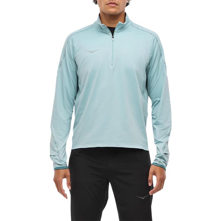 HOKA ONE ONE Comfortable Warm Knitted Sports Long Sleeve T-Shirt Men tops Crystal-Blue 1164156