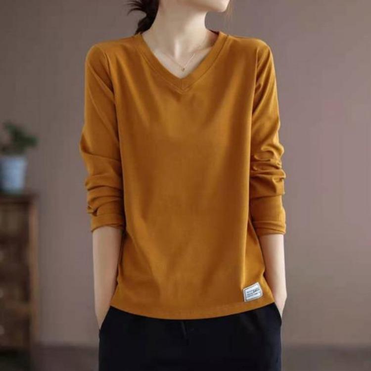Streetwear Women Long Sleeve Top Solid Color Neck Tshirt Bottoming