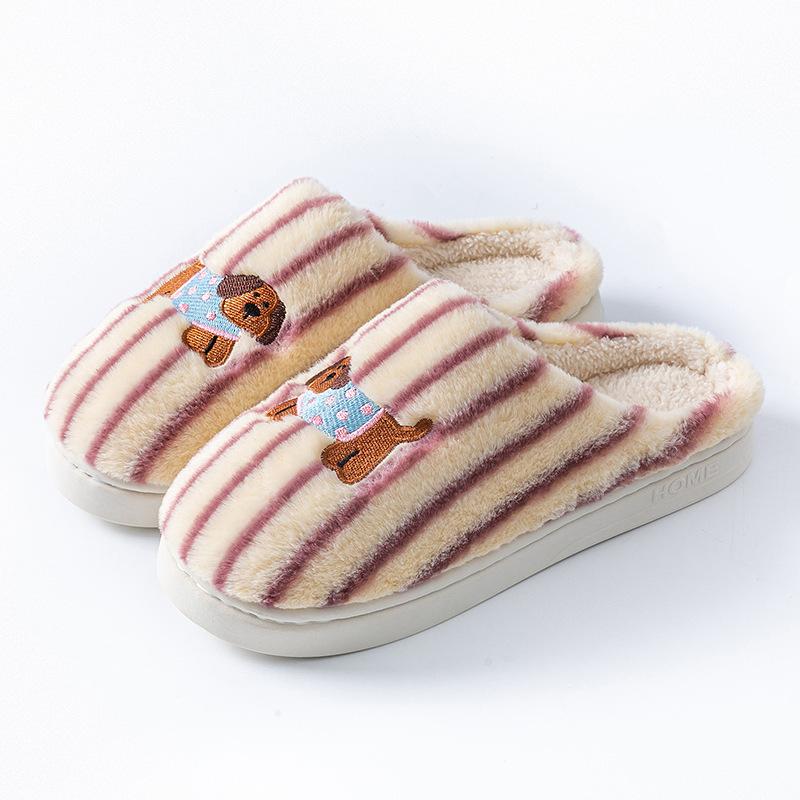 Embroidery Puppy Cotton Shoes Mop Autumn and Winter Indoor Home Couple Warm and Comfortable Plush Household Cotton Mop