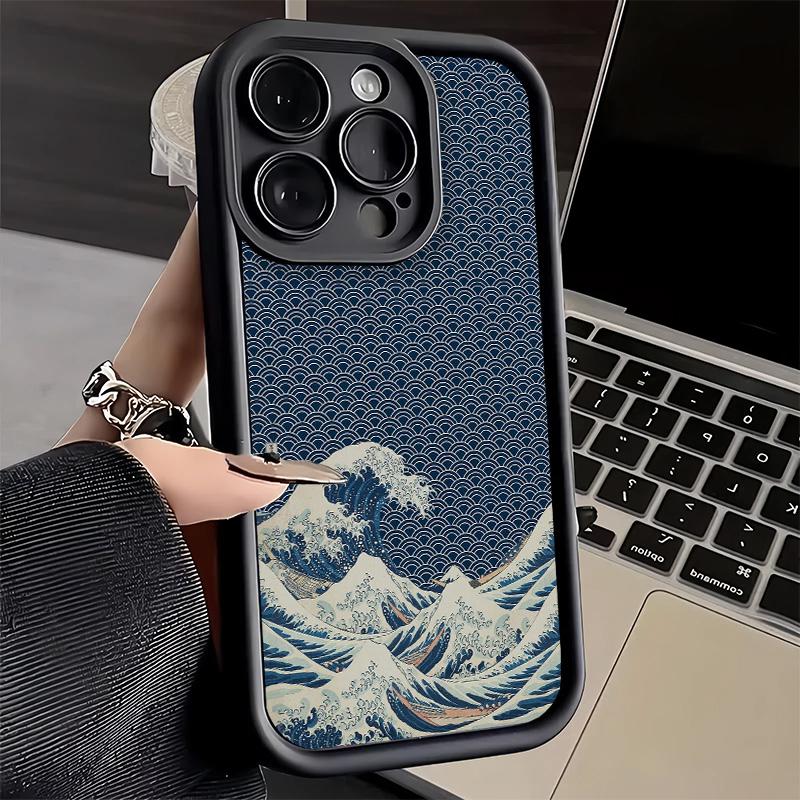 Phone Case for iPhone 17 Air 16E 15 16 Pro Max Japanese Wave Kanagawa Surfing Cover 14 Plus 13 12 Mini Soft Shell Silicone Funda